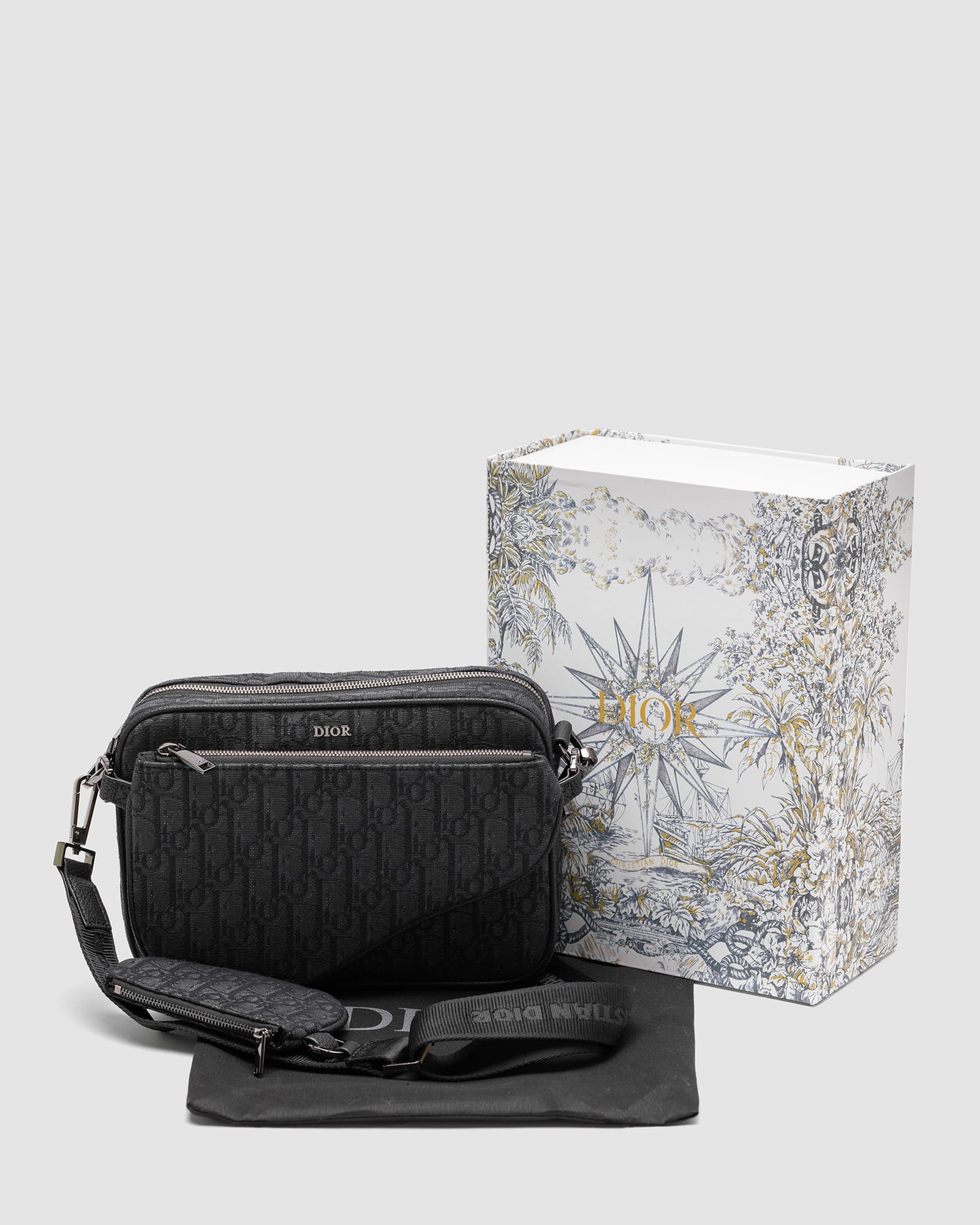 Dior Saddle Triple Pouch Black Oblique Jacquard