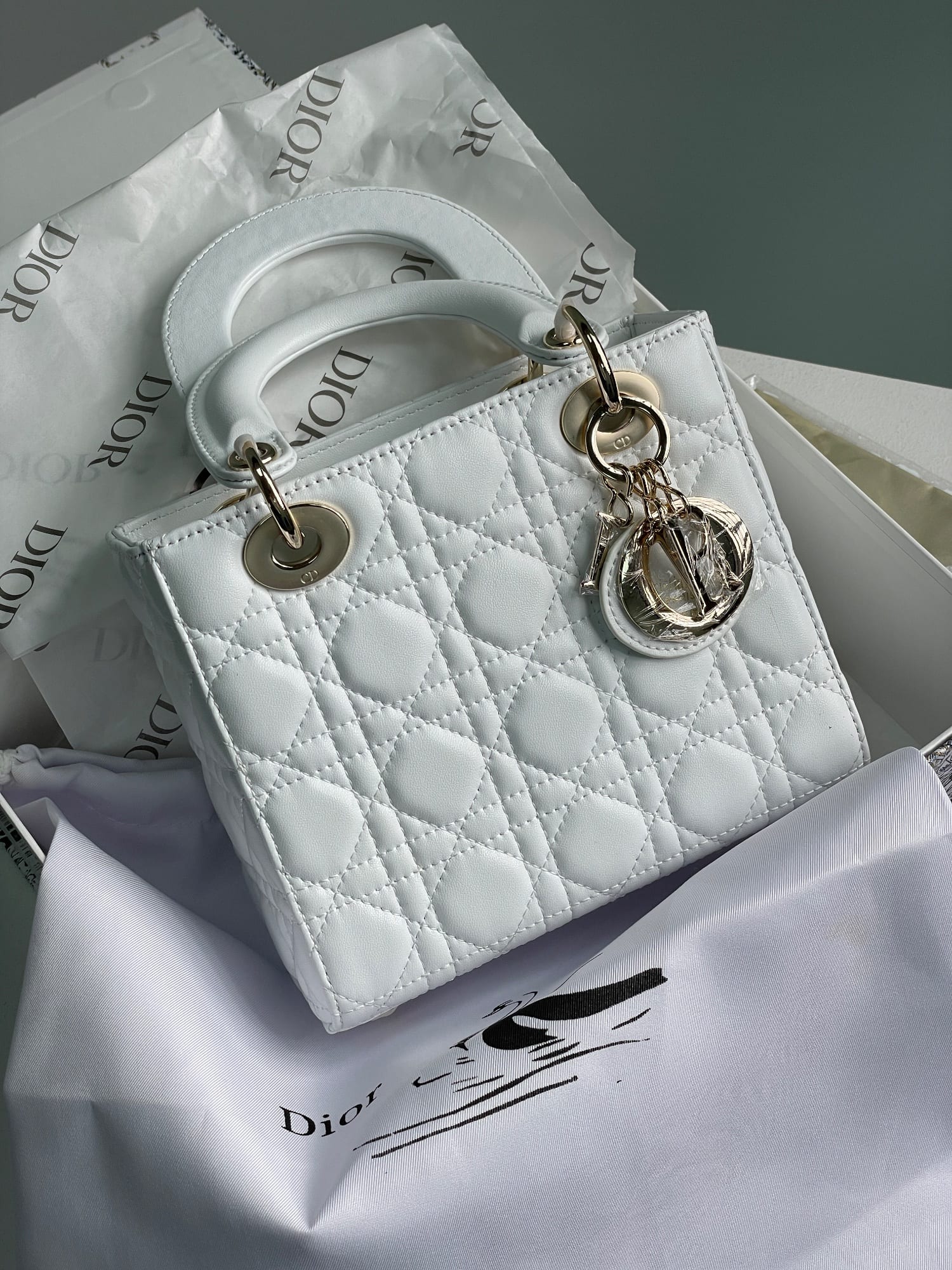Christian Dior Small Lady Dior My ABCDIOR Bag White